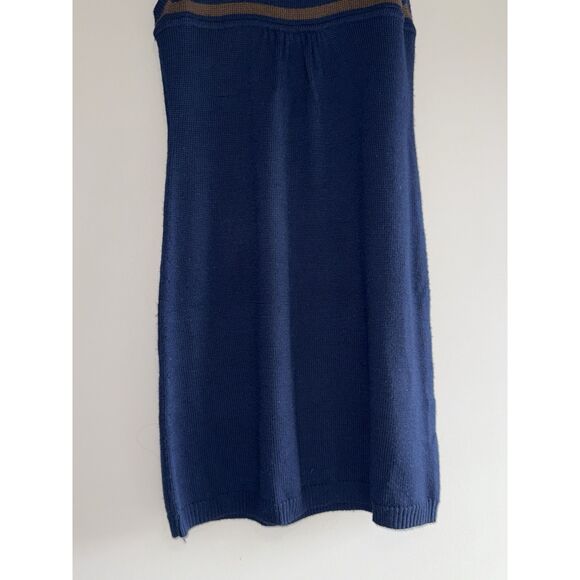 Boden 100% Wool Sweater Dress Preppy Academia Navy Blue Brown Y2K School Size 14 - Picture 4 of 12
